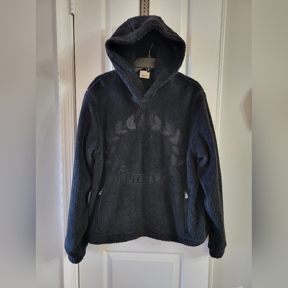 NWT Burberry Ivydale Oak Leaf Crest Fleece Hoodie Black Size XL MSRP $1050